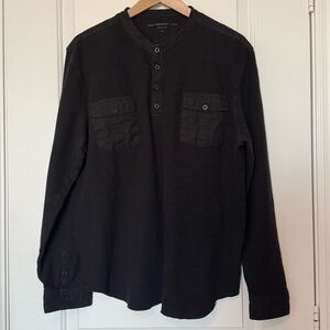 John Varvatos Longsleeve Henley with Pockets, 100% cotton, black, size XL